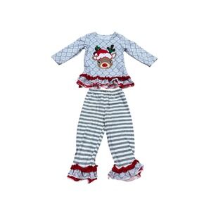 Kids Christmas Reindeer Pajama Set Girls Long Sleeve Ruffle Pants Size S